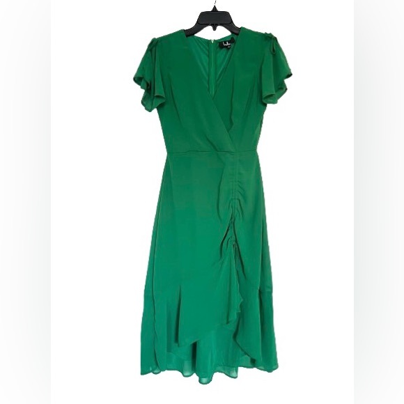 Lulu’s Outstanding Green Ruched High-Low Midi Dress Size Small - Picture 3 of 8